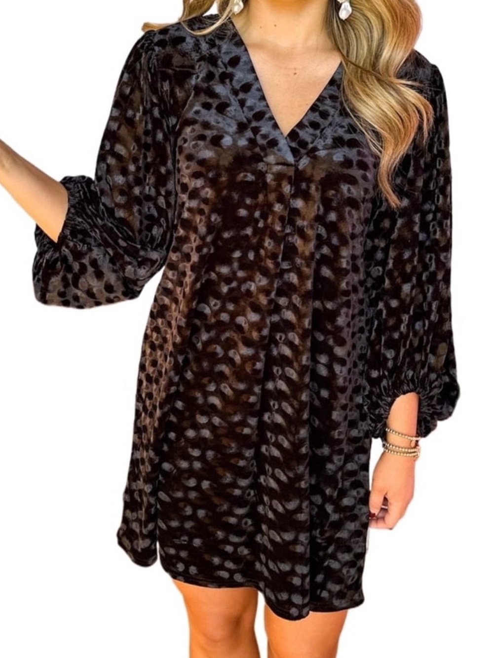 JODIFL Black Velvet Leopard-Spot V-Neck Midi Dress
